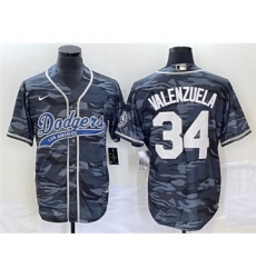 Men's Los Angeles Dodgers #34 Toro Valenzuela Gray Camo Cool Base Stitched Baseball Jersey