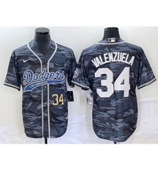 Men's Los Angeles Dodgers #34 Toro Valenzuela Number Gray Camo Cool Base Stitched Baseball Jersey