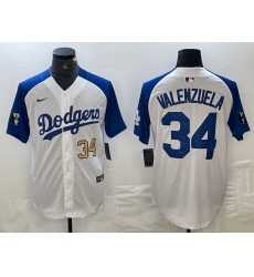 Men's Los Angeles Dodgers #34 Toro Valenzuela Number White Blue Fashion Stitched Cool Base Limited Jersey