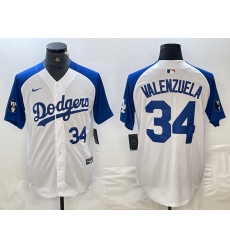 Men's Los Angeles Dodgers #34 Toro Valenzuela Number White Blue Fashion Stitched Cool Base Limited Jerseys