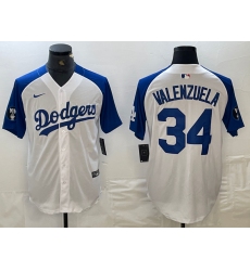 Men's Los Angeles Dodgers #34 Toro Valenzuela White Blue Fashion Stitched Cool Base Limited Jersey