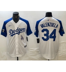 Men's Los Angeles Dodgers #34 Toro Valenzuela White Blue Fashion Stitched Cool Base Limited Jerseys