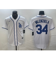 Men's Los Angeles Dodgers #34 Toro Valenzuela White Cool Base Stitched Baseball Jersey