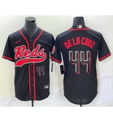 Men's Nike Cincinnati Reds #44 Elly De La Cruz Number Black Cool Base Stitched Baseball Jersey