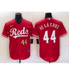 Men's Nike Cincinnati Reds #44 Elly De La Cruz Number Red Cool Base Stitched Baseball Jersey