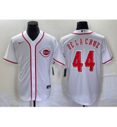 Men's Nike Cincinnati Reds #44 Elly De La Cruz Number White Cool Base Stitched Baseball Jersey 1