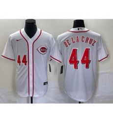 Men's Nike Cincinnati Reds #44 Elly De La Cruz Number White Cool Base Stitched Baseball Jersey1