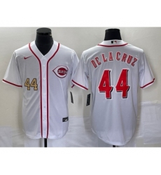 Men's Nike Cincinnati Reds #44 Elly De La Cruz Number White Cool Base Stitched Baseball Jersey