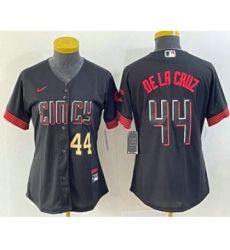 Women's Nike Cincinnati Reds #44 Elly De La Cruz Number Black 2023 City Connect Cool Base Stitched Baseball Jersey1