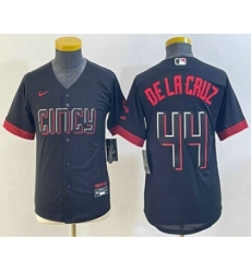 Youth Cincinnati Reds #44 Elly De La Cruz Black 2023 City Connect Cool Base Stitched Jersey 1