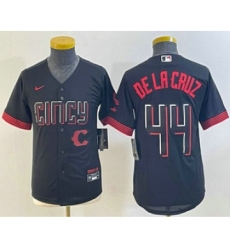 Youth Cincinnati Reds #44 Elly De La Cruz Black 2023 City Connect Cool Base Stitched Jersey