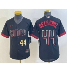 Youth Cincinnati Reds #44 Elly De La Cruz Number Black 2023 City Connect Cool Base Stitched Jersey 1