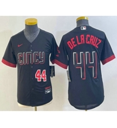 Youth Cincinnati Reds #44 Elly De La Cruz Number Black 2023 City Connect Cool Base Stitched Jersey 2