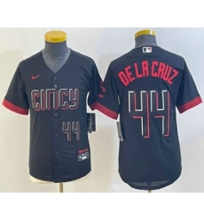 Youth Cincinnati Reds #44 Elly De La Cruz Number Black 2023 City Connect Cool Base Stitched Jersey