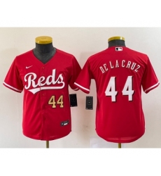 Youth Nike Cincinnati Reds #44 Elly De La Cruz Number Red Cool Base Stitched Baseball Jersey1