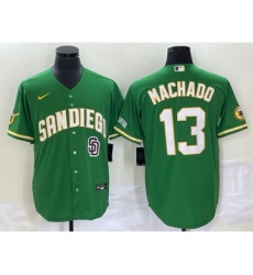 Men's San Diego Padres #13 Manny Machado Green Cool Base Stitched Baseball Jersey 1