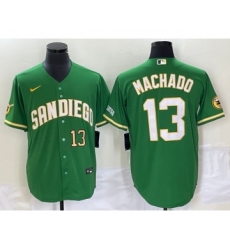 Men's San Diego Padres #13 Manny Machado Number Green Cool Base Stitched Baseball Jersey