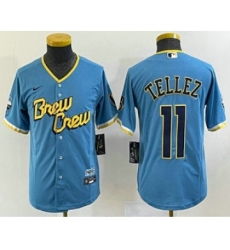 Youth Milwaukee Brewers #11 Rowdy Tellez Blue 2022 City Connect Cool Base Stitched Jersey