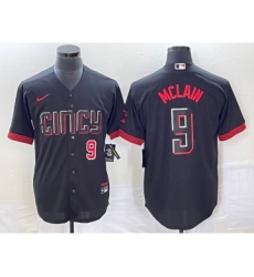 Men's Cincinnati Reds #9 Matt McLain Number Black 2023 City Connect Cool Base Stitched Jersey 1