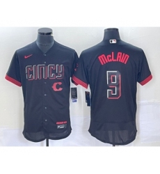 Men's Nike Cincinnati Reds #9 Matt McLain Black 2023 City Connect Flex Base Stitched Jersey1