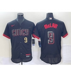 Men's Nike Cincinnati Reds #9 Matt McLain Number Black 2023 City Connect Flex Base Stitched Jersey1