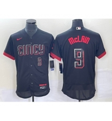 Men's Nike Cincinnati Reds #9 Matt McLain Number Black 2023 City Connect Flex Base Stitched Jersey2