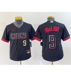 Youth Nike Cincinnati Reds #9 Matt McLain Number Black 2023 City Connect Cool Base Stitched Jersey1