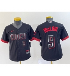 Youth Nike Cincinnati Reds #9 Matt McLain Number Black 2023 City Connect Cool Base Stitched Jersey2