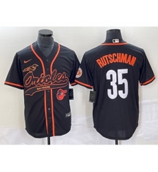 Men's Baltimore Orioles #35 Adley Rutschman Black With Patch Cool Base Stitched Baseball Jersey