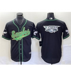 Men's Nike Philadelphia Eagles Black Team Big Logo Cool Base Stitched Baseball Jersey