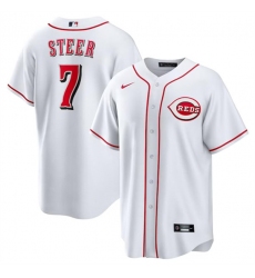 Men's Cincinnati Reds #7 Spencer Steer White Cool Base Stitched Baseball Jersey