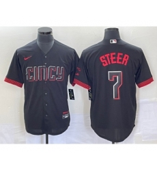 Men's Nike Cincinnati Reds #7 Spencer Steer Black 2023 City Connect Cool Base Stitched Baseball Jersey 1