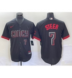 Men's Nike Cincinnati Reds #7 Spencer Steer Numer Black 2023 City Connect Cool Base Stitched Baseball Jersey 1