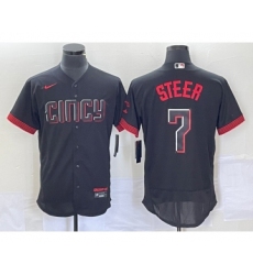 Men's Nike Cincinnati Reds Spencer Steer Black 2023 City Connect Flex Base Stitched Jersey 1