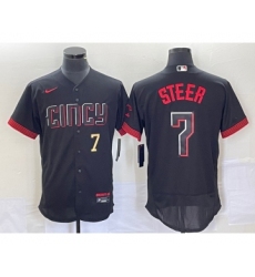 Men's Nike Cincinnati Reds Spencer Steer Number Black 2023 City Connect Flex Base Stitched Jersey2