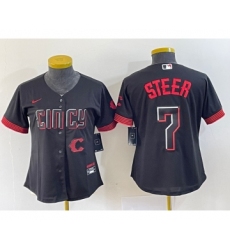 Women's Nike Cincinnati Reds #7 Spencer Steer Black 2023 City Connect Cool Base Stitched Baseball Jersey1