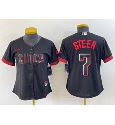 Women's Nike Cincinnati Reds #7 Spencer Steer Black 2023 City Connect Cool Base Stitched Baseball Jersey