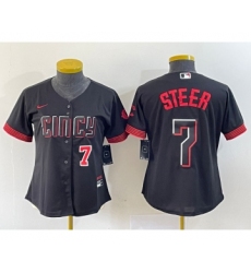 Women's Nike Cincinnati Reds #7 Spencer Steer Numer Black 2023 City Connect Cool Base Stitched Baseball Jersey1