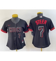 Women's Nike Cincinnati Reds #7 Spencer Steer Numer Black 2023 City Connect Cool Base Stitched Baseball Jersey2