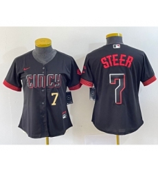 Women's Nike Cincinnati Reds #7 Spencer Steer Numer Black 2023 City Connect Cool Base Stitched Baseball Jersey