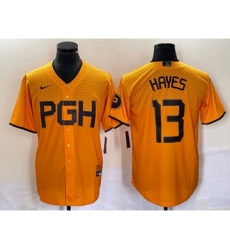 Men's Nike Pittsburgh Pirates #13 KeBryan Hayes Gold 2023 City Connect Stitched Jersey 1