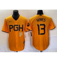 Men's Nike Pittsburgh Pirates #13 KeBryan Hayes Gold 2023 City Connect Stitched Jersey