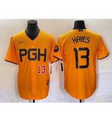 Men's Nike Pittsburgh Pirates #13 KeBryan Hayes Number Gold 2023 City Connect Stitched Jersey