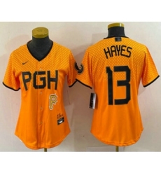 Women's Pittsburgh Pirates #13 KeBryan Hayes Yellow 2023 City Connect Stitched Jersey1