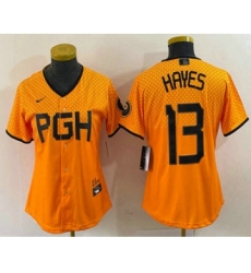 Women's Pittsburgh Pirates #13 KeBryan Hayes Yellow 2023 City Connect Stitched Jersey