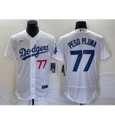 Men's Los Angeles Dodgers #77 Peso Pluma Number White Stitched Flex Base Nike Jersey