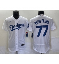 Men's Los Angeles Dodgers #77 Peso Pluma White Stitched Flex Base Nike Jersey