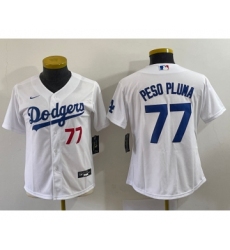 Youth Los Angeles Dodgers #77 Peso Pluma Number White Stitched Cool Base Nike Jersey