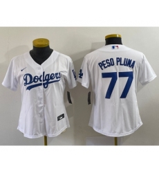 Youth Los Angeles Dodgers #77 Peso Pluma White Stitched Cool Base Nike Jersey