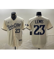 Men's Minnesota Twins #23 Royce Lewis Number Cream Cool Base Stitched Baseball Jersey